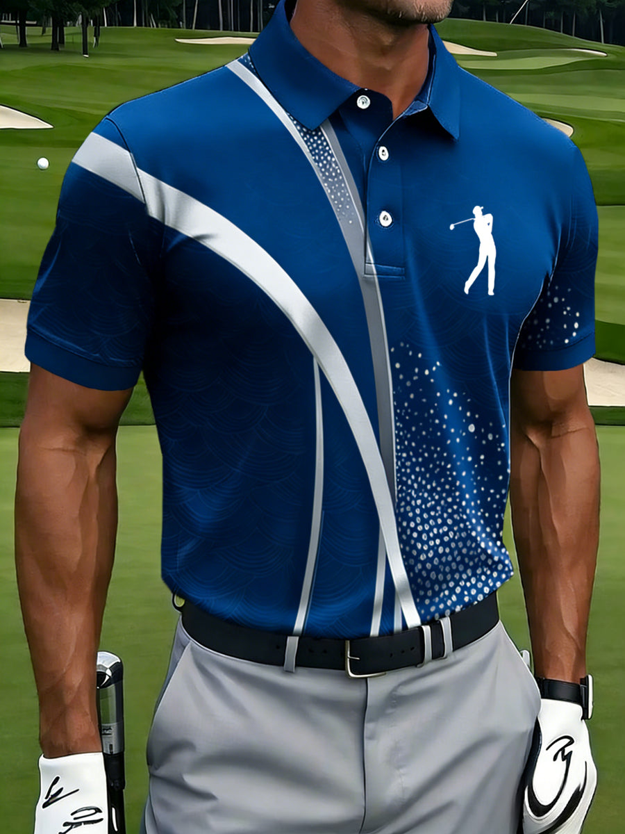 Men's Retro Line Geometric Texture Art Print Casual Business Polo Shirt