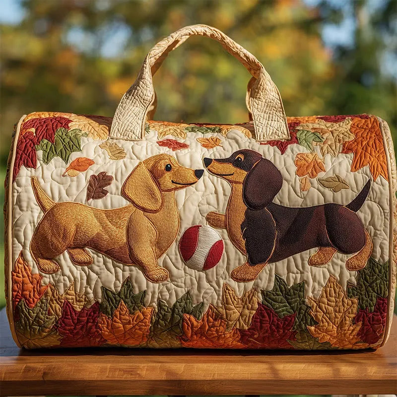 Cute Dachshund Art Print Quilted Duffle Bag
