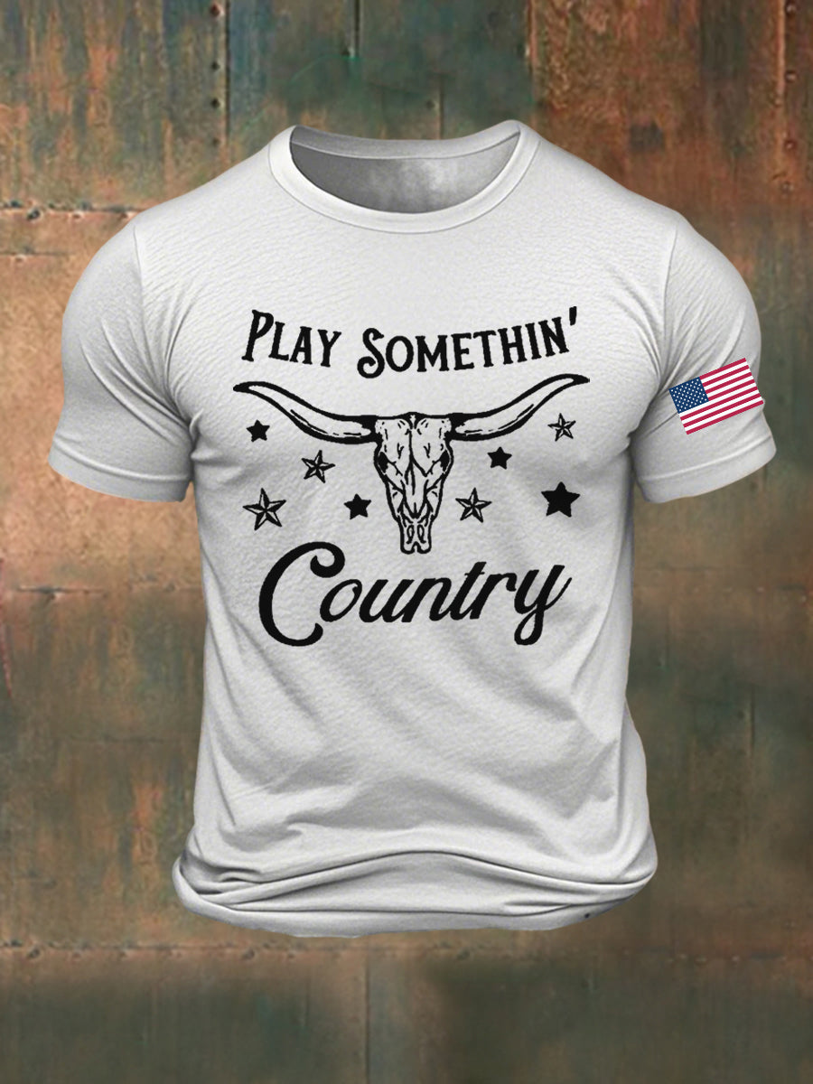 Men's Play Something Country Damn Strait Country Music Printed T-shirt