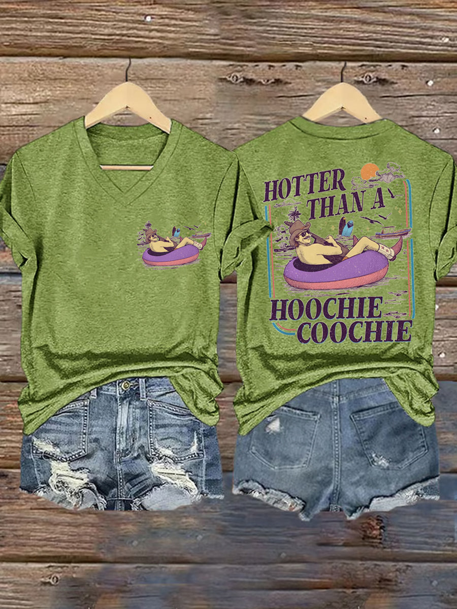 Women's Vintage Hotter Than A Hoochie Coochie Casual V-Neck Tee