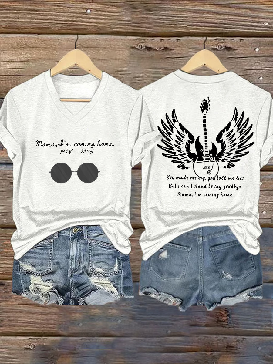 Women's Mama I'm Coming Home Rock Legend Memorial V-Neck Tee