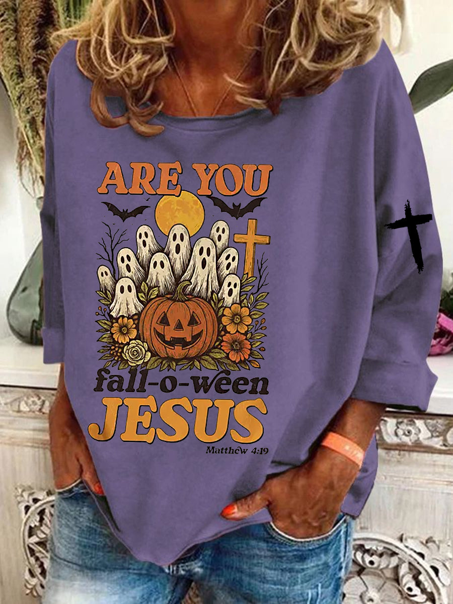 Women's Funny Christian Halloween Are You Fall-o-ween Jesus Sweatshirt