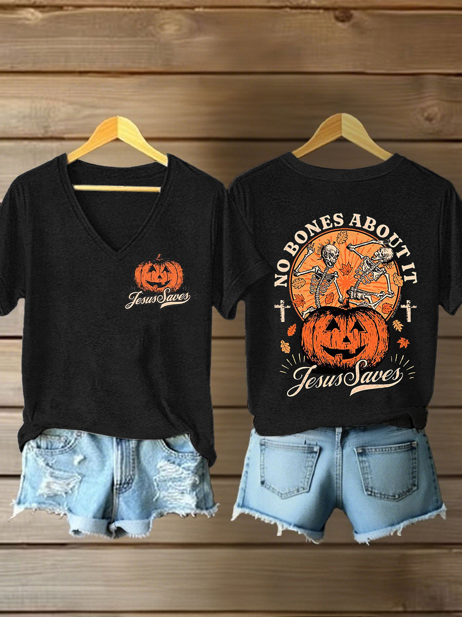 Women's Halloween Christian No Bones About It Jesus Saves Short Sleeve T-Shirt