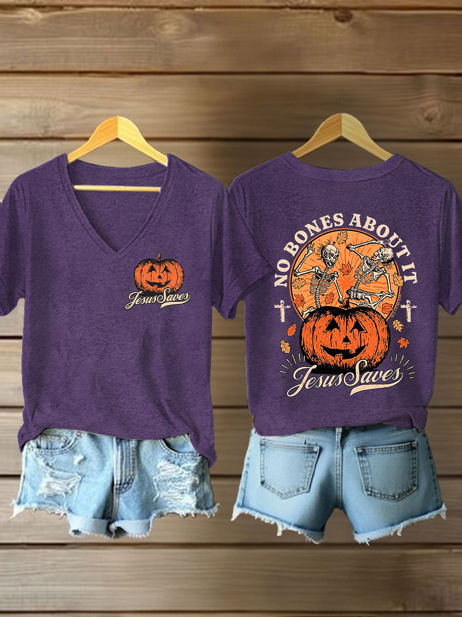 Women's Halloween Christian No Bones About It Jesus Saves Short Sleeve T-Shirt
