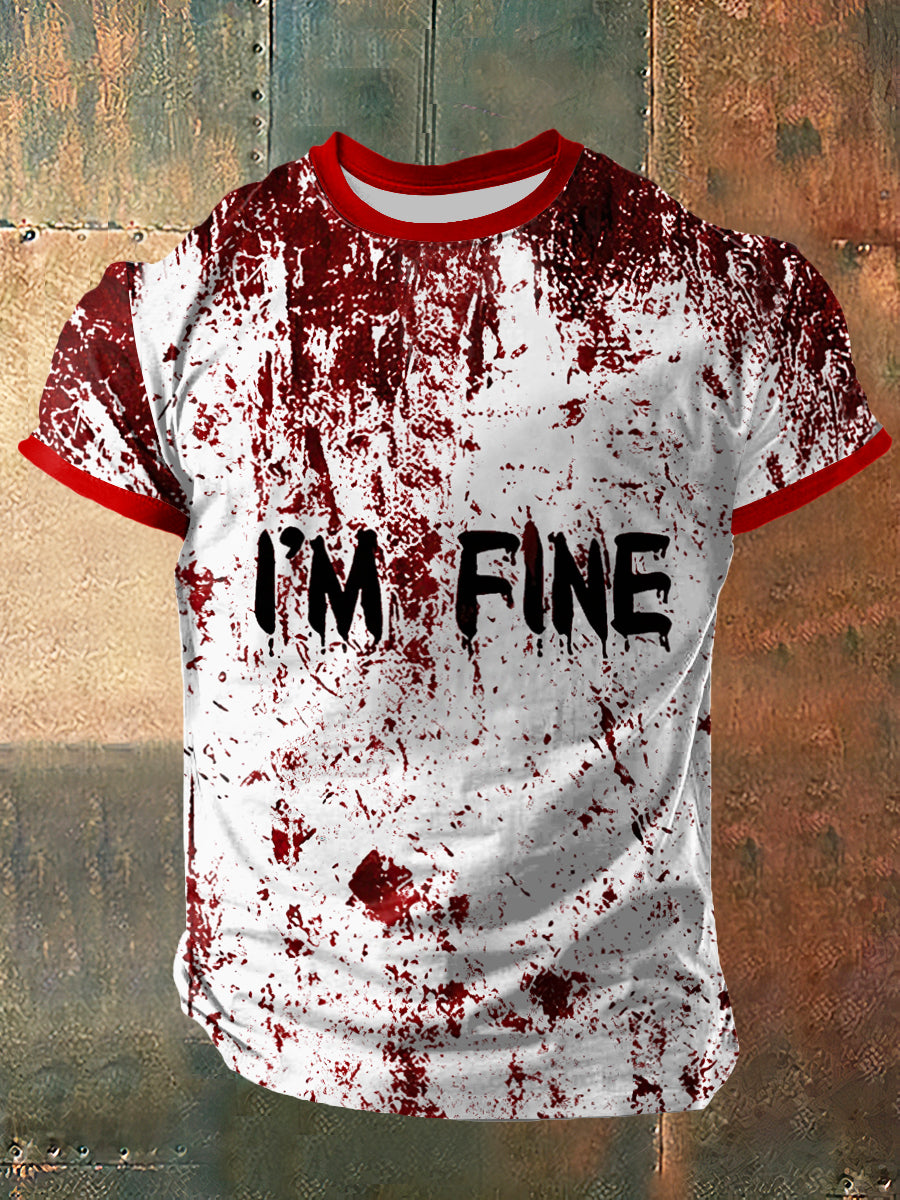 Men`s I`M Fine Print Vintage Fashion Short Sleeve T-Shirt