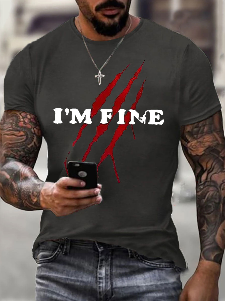 Men's I'm Fine Bloody Art Printed Casual T-Shirt