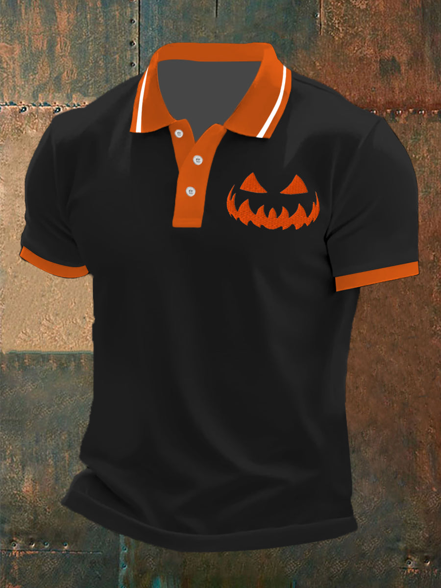 Men's Halloween Pumpkin Face Short Sleeve Shirt