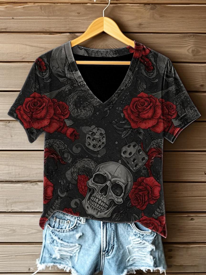 Women's Halloween Printed V-neck T-shirt