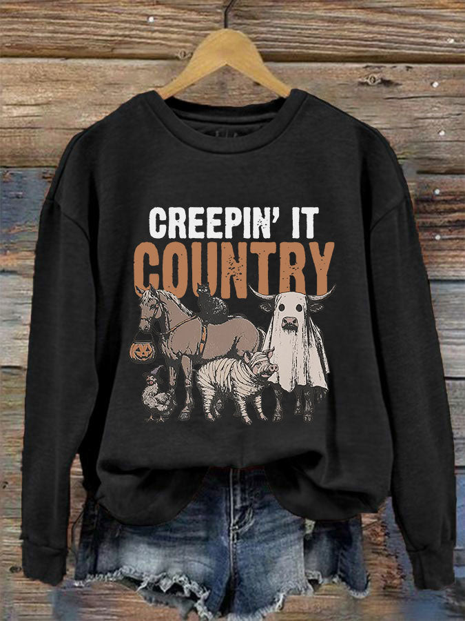 Women's Halloween Creepin It Country Printed Sweatshirt
