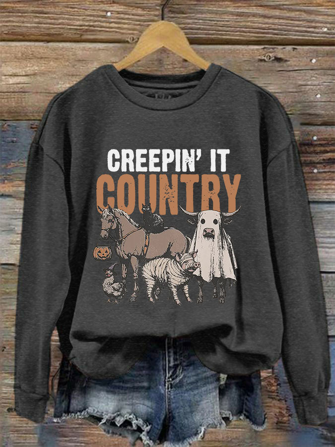 Women's Halloween Creepin It Country Printed Sweatshirt