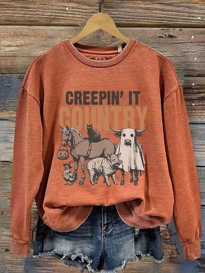 Women's Halloween Creepin It Country Printed Sweatshirt