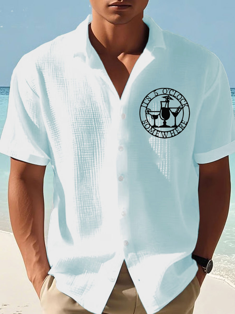 Men's It‘s 5 O'clock Somewhere Print Casual Short-Sleeve Shirt