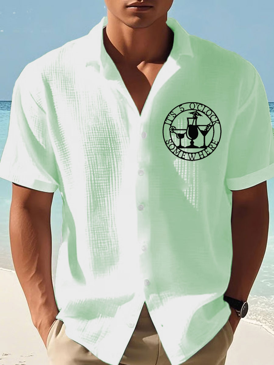Men's It‘s 5 O'clock Somewhere Print Casual Short-Sleeve Shirt