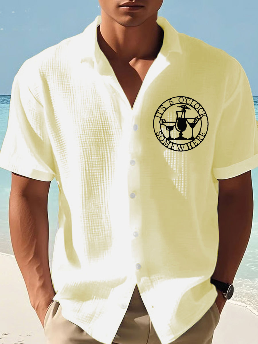 Men's It‘s 5 O'clock Somewhere Print Casual Short-Sleeve Shirt