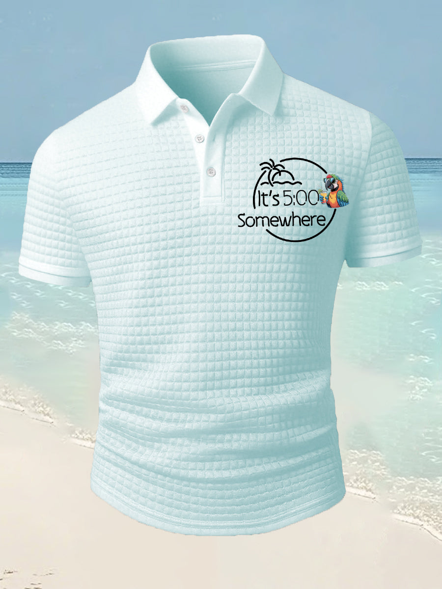 Men's It's 5 O'clock Somewhere Parrot Print Casual Waffle Short-Sleeve Top