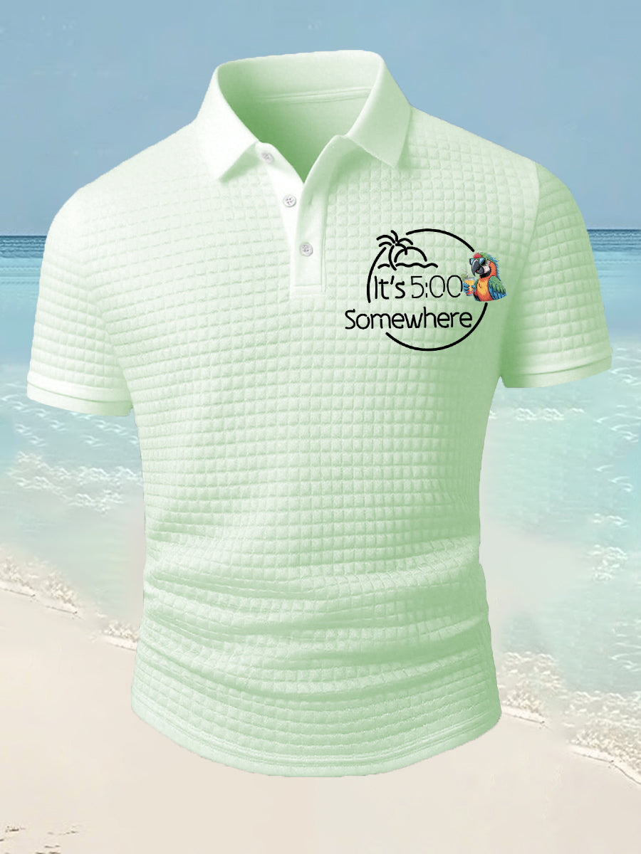 Men's It's 5 O'clock Somewhere Parrot Print Casual Waffle Short-Sleeve Top