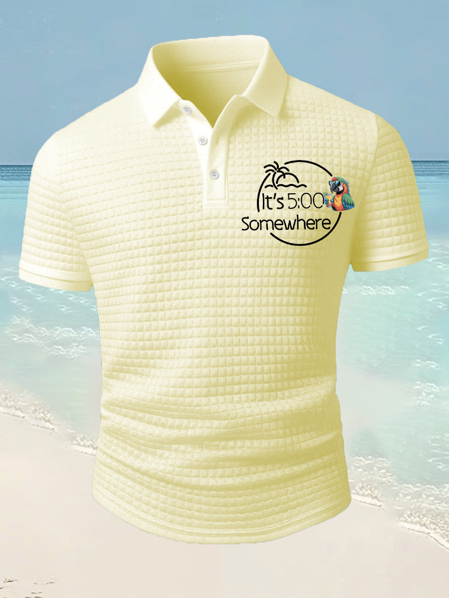 Men's It's 5 O'clock Somewhere Parrot Print Casual Waffle Short-Sleeve Top