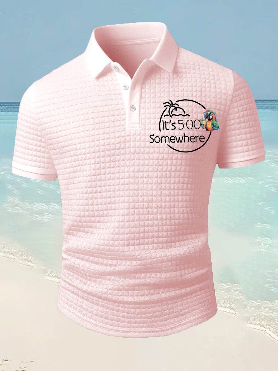 Men's It's 5 O'clock Somewhere Parrot Print Casual Waffle Short-Sleeve Top