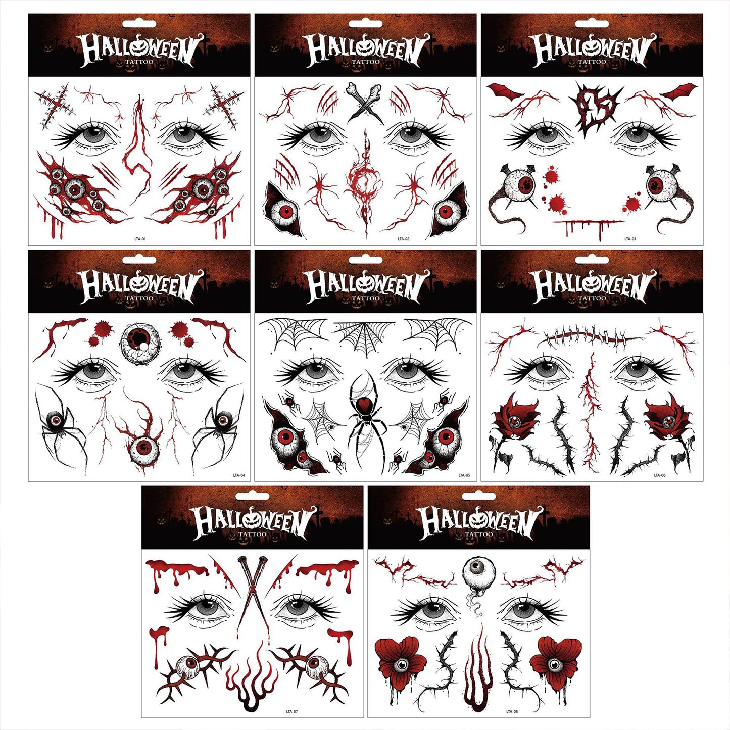Halloween Horror Scar Makeup Stickers (1 Set of 8 Pictures)