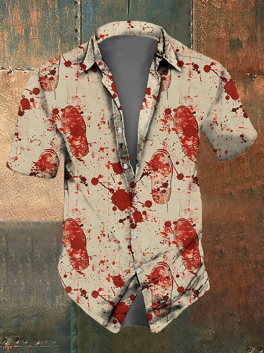 Men's Abstract Halloween Blood Print Casual Short Sleeved Shirt