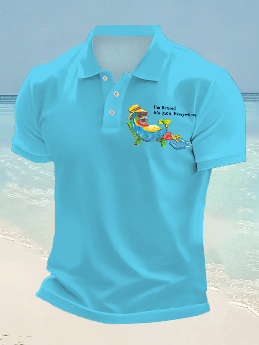 Men's I'm Retired It's 5 O'clock Everywhere Parrot Print Casual Top