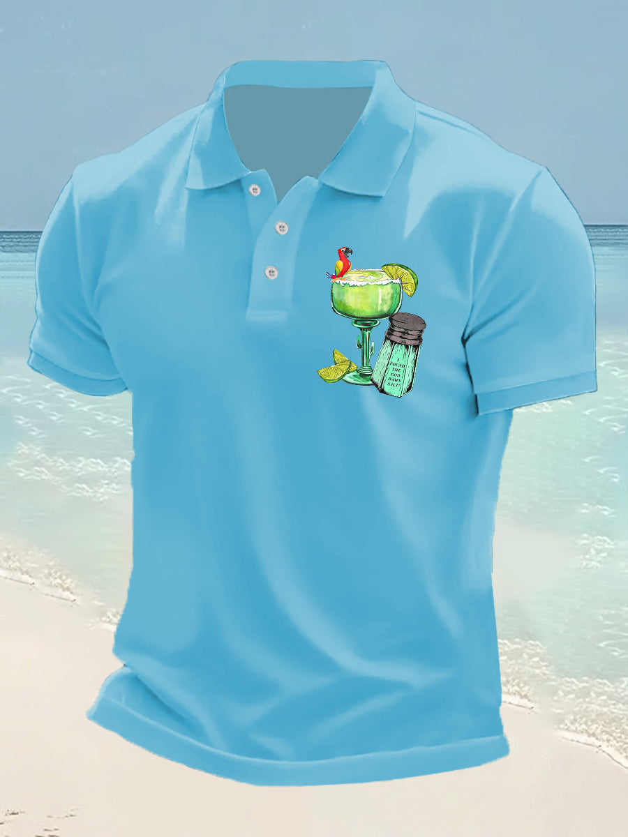 Men's It's 5 O'clock Somewhere Parrot Print Casual Short Sleeve Top