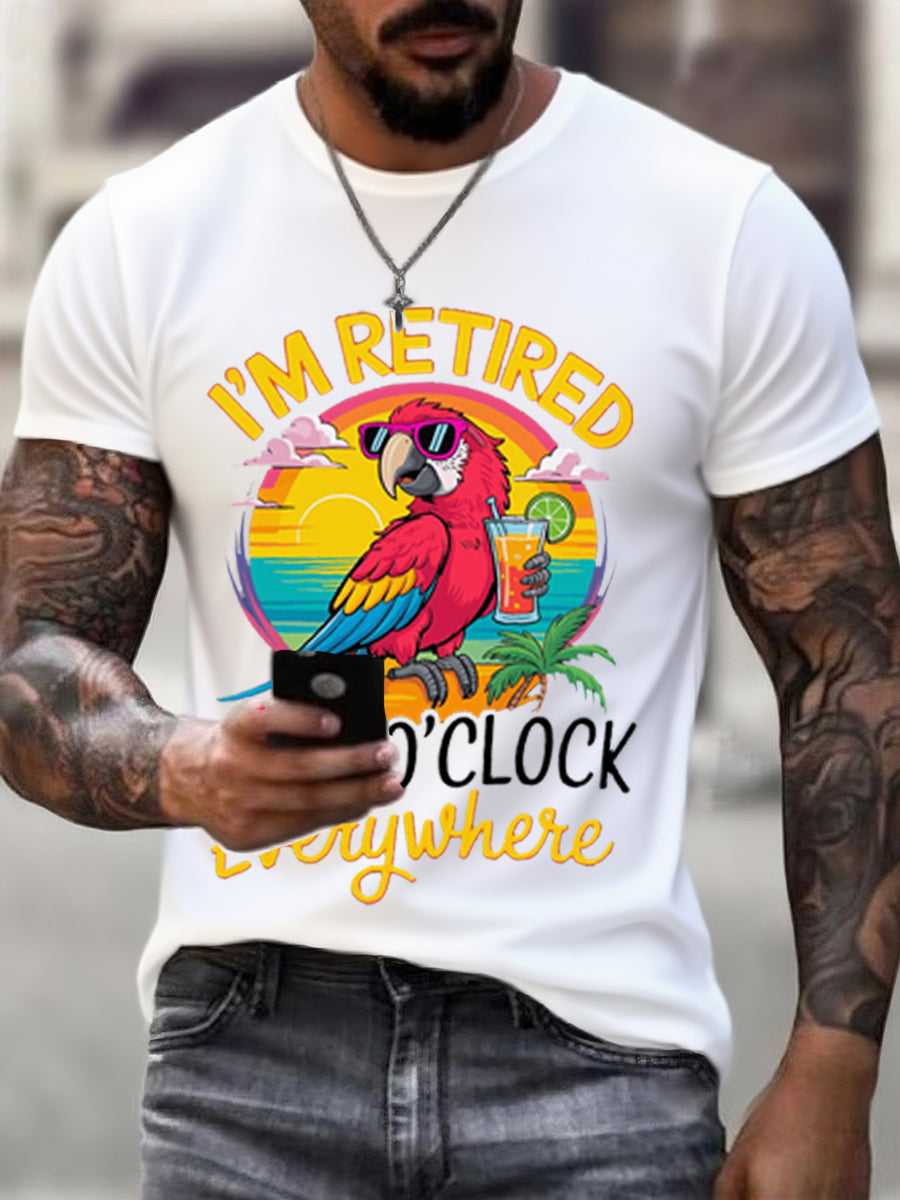 Men's I‘m Retired It‘s 5 O'clock Everywhere Parrot Print Casual Tee