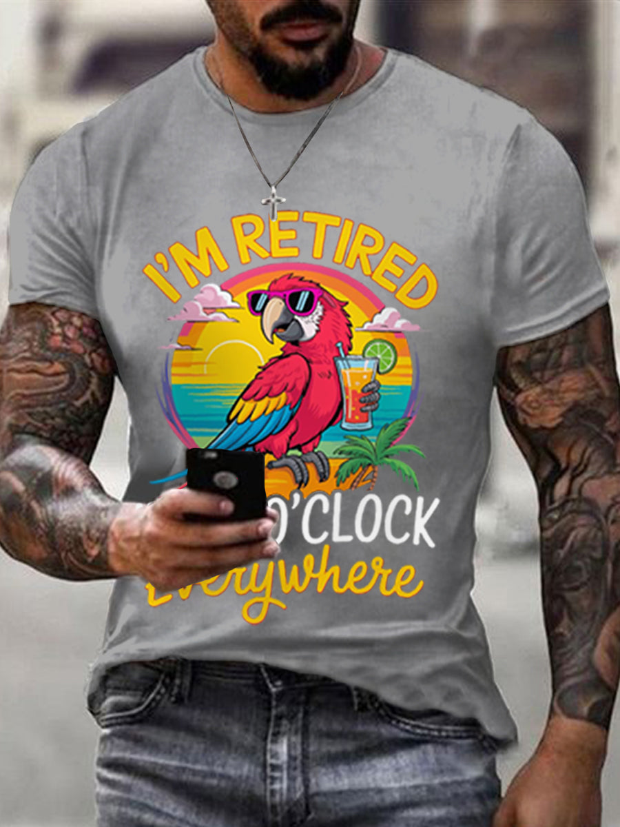 Men's I‘m Retired It‘s 5 O'clock Everywhere Parrot Print Casual Tee