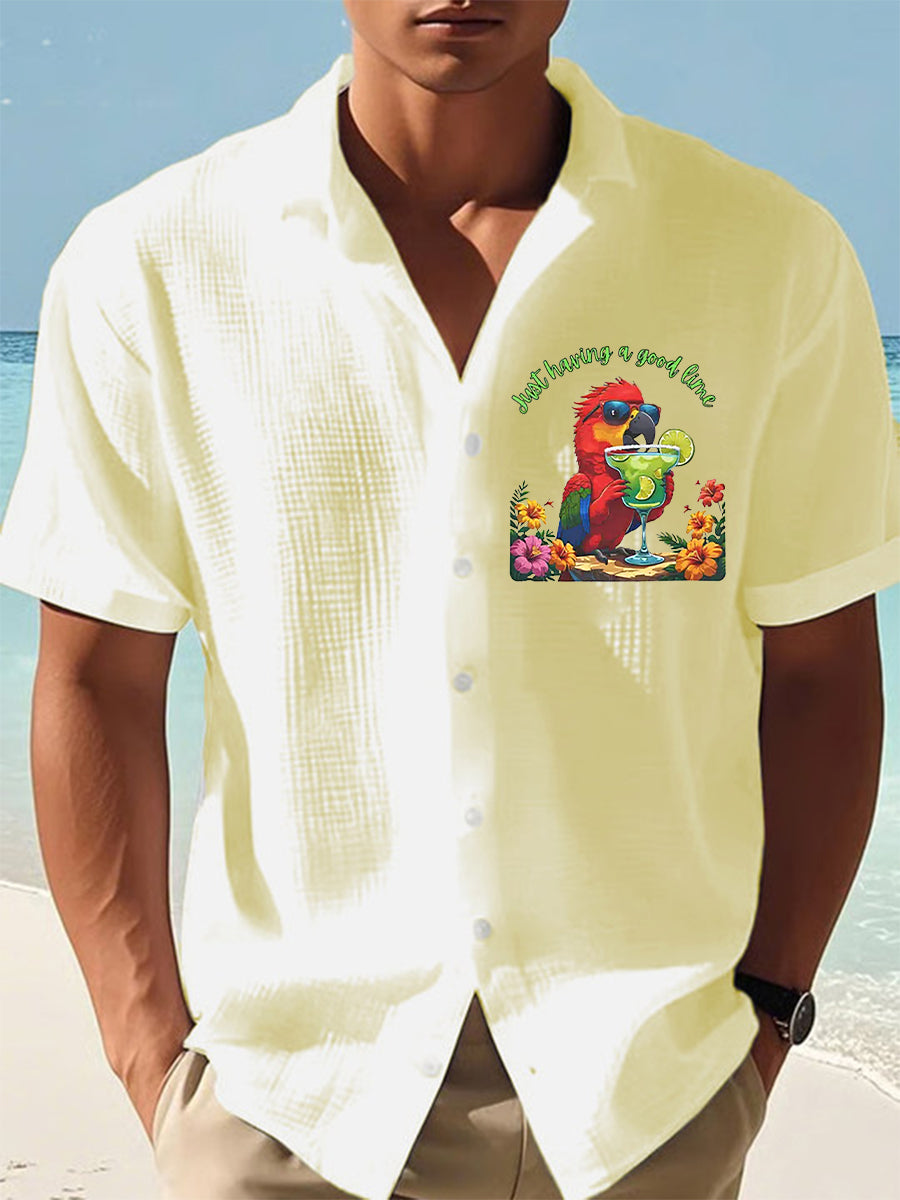 Men's It's 5 O'clock Somewhere Parrot Print Waffle Short Sleeved Shirt