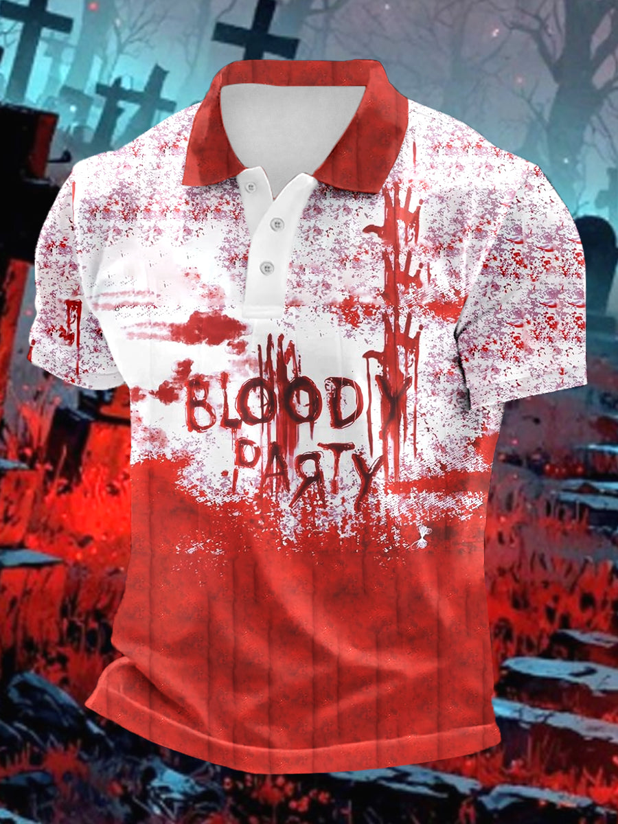 Men's Halloween Horror Handprint Bloodbath Party Print Top