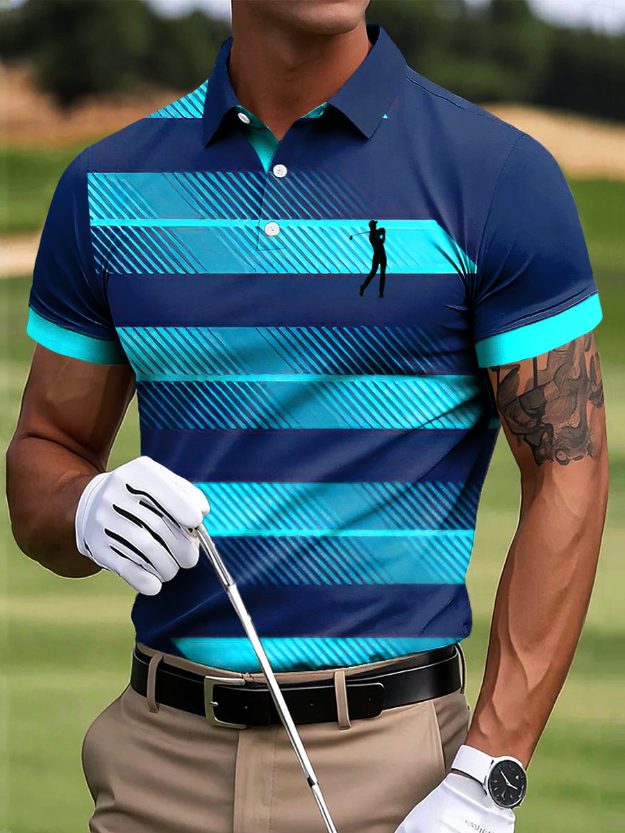 Men's Golf Vintage Gradient Stripe Art Print Casual Business Polo Shirt