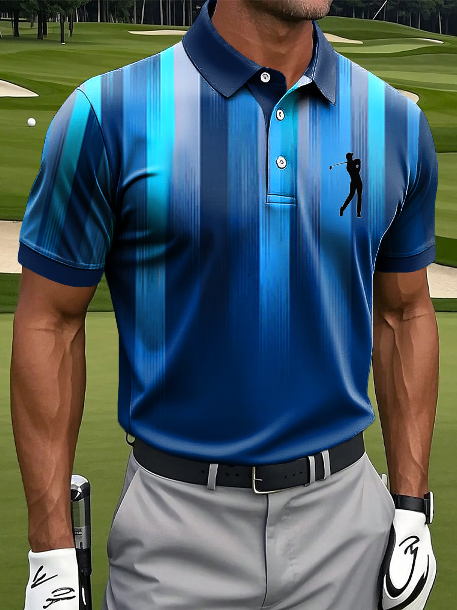 Men's Vintage Gradient Stripe Graffiti Art Print Casual Business Polo Shirt