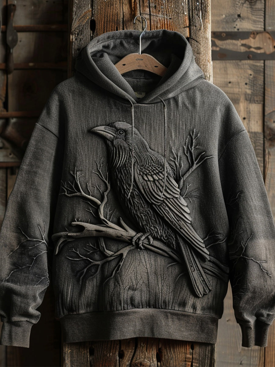 Men's Halloween Raven Print Hooded Sweatshirt
