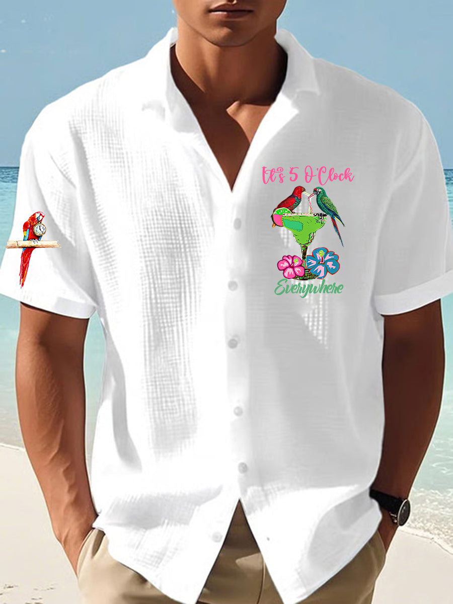 Men's It's 5 O'clock Everywhere Parrot Print Waffle Short Sleeve T-shirt