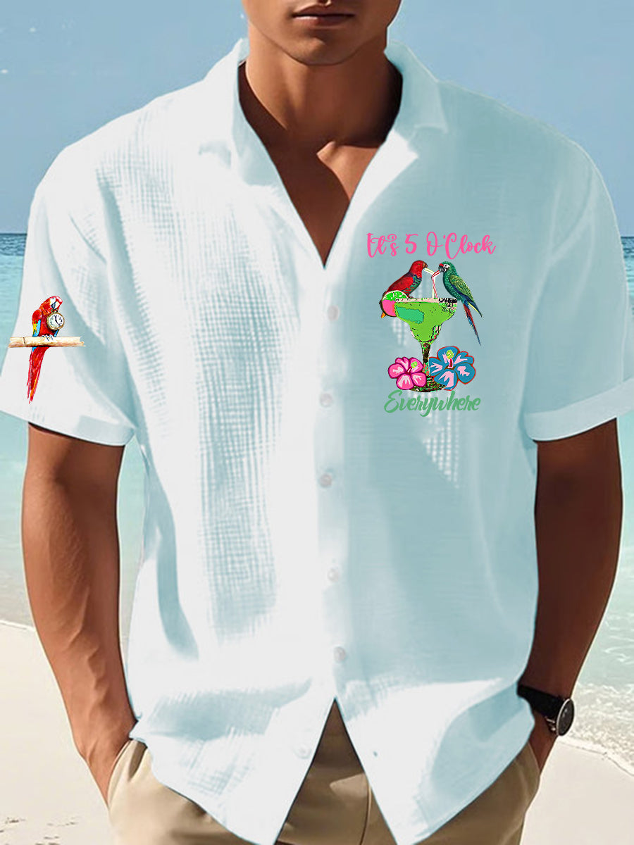Men's It's 5 O'clock Everywhere Parrot Print Waffle Short Sleeve T-shirt