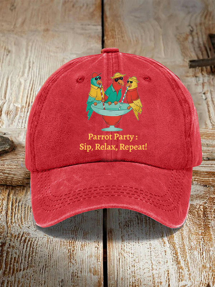 Unisex Parrot Party: Sip, Relax, Repeat! Hat