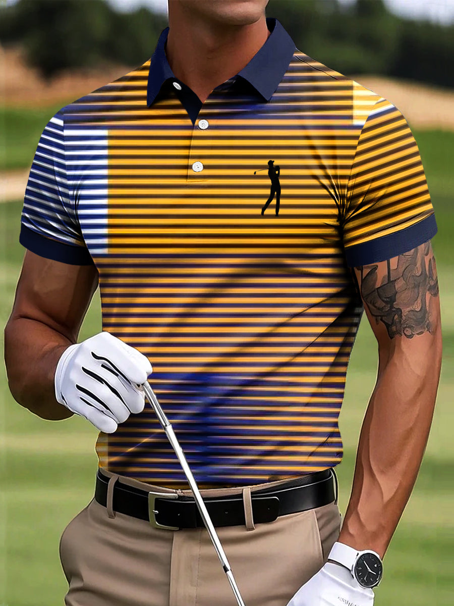 Men's Golf Vintage Gradient Stripe Art Print Casual Business Polo Shirt