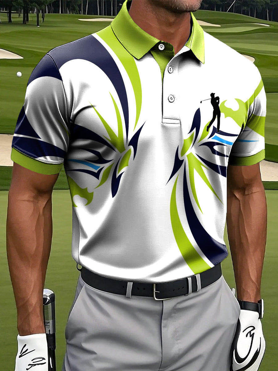 Men's Retro Abstract Line Art Print Casual Business Polo Shirt