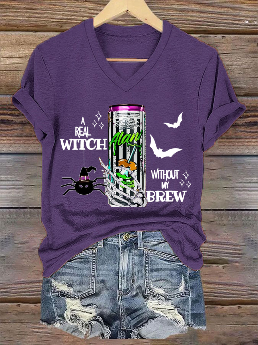 Women's Witches Brew Alani Funny Halloween Casual V-Neck Tee