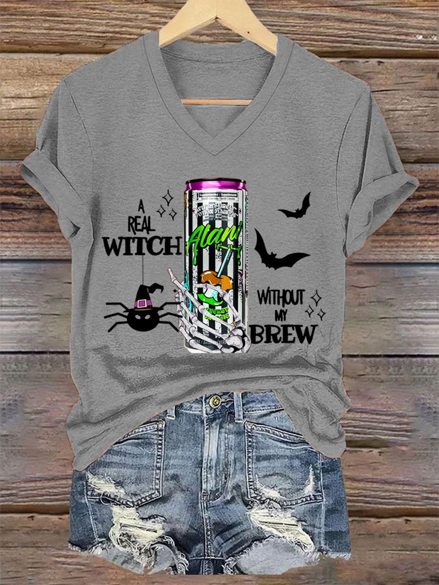 Women's Witches Brew Alani Funny Halloween Casual V-Neck Tee
