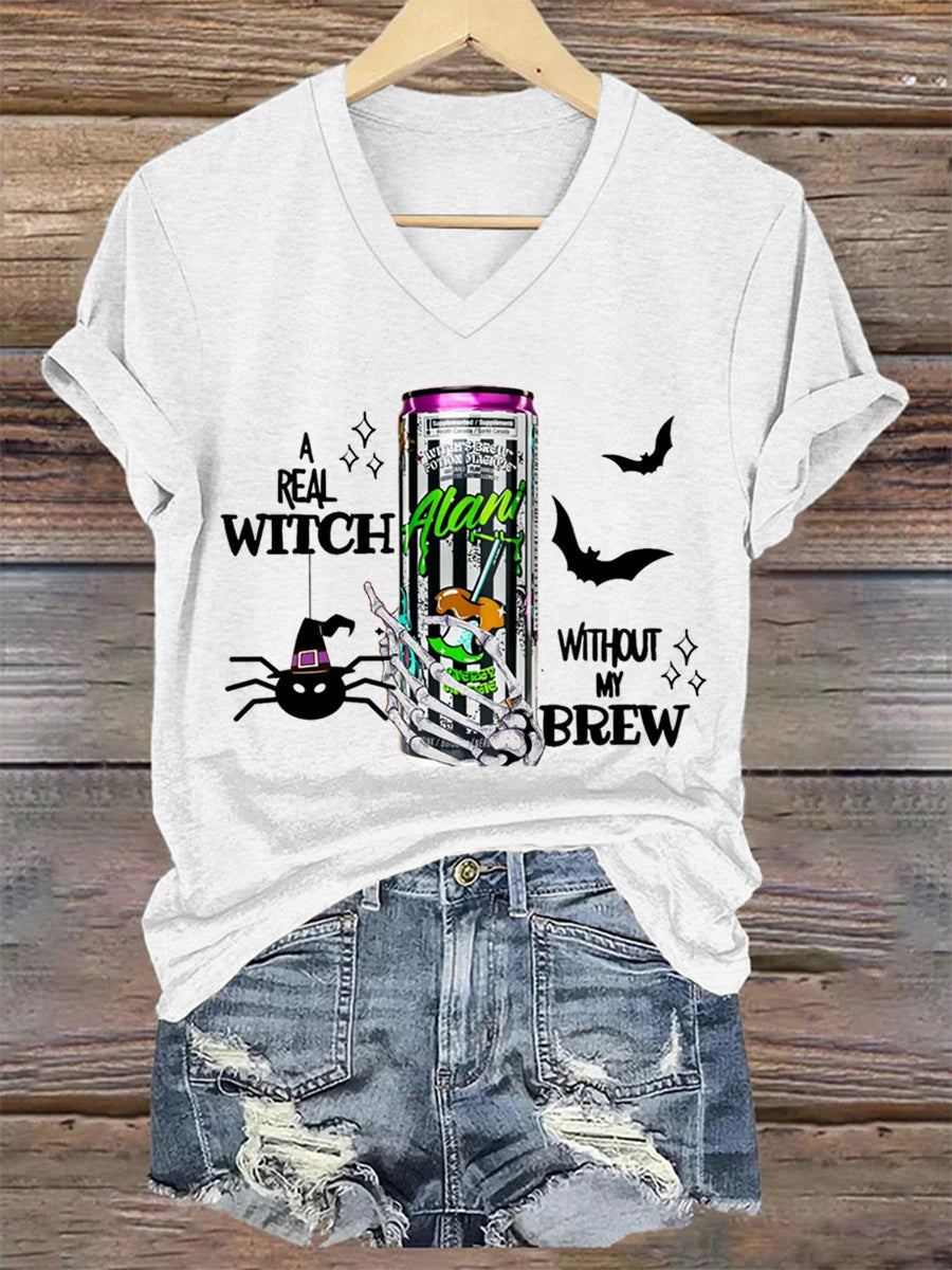 Women's Witches Brew Alani Funny Halloween Casual V-Neck Tee