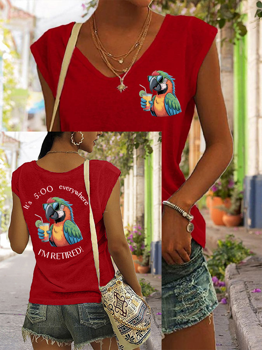 Women's I'm Retired It's 5 O'clock Everywhere Parrot Print Casual Sleeveless T-Shirt