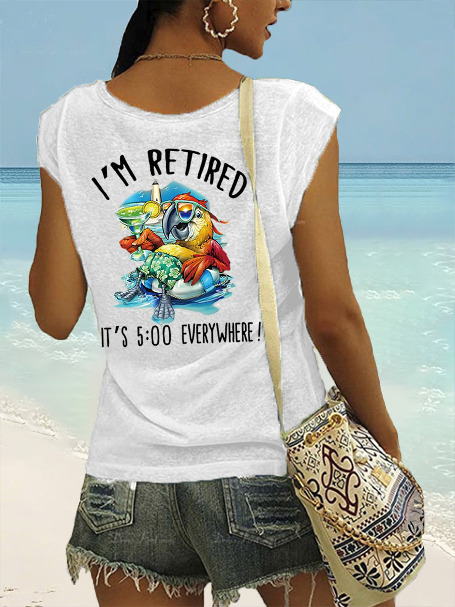 Women's I'm Retired It's 5 O'clock Everywhere Parrot Print Casual Sleeveless T-Shirt