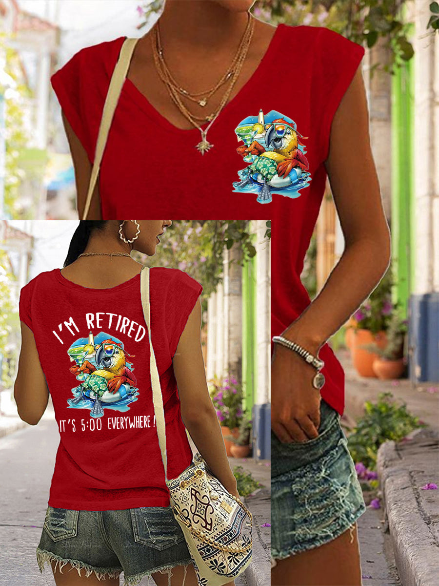 Women's I'm Retired It's 5 O'clock Everywhere Parrot Print Casual Sleeveless T-Shirt