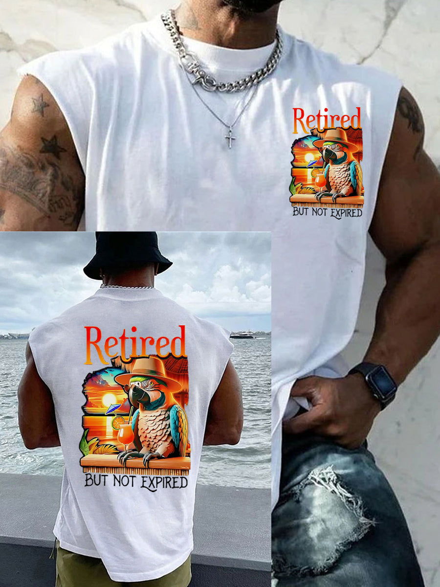Men's Funny Retired But Not Expired Parrot Print Casual Tank Top