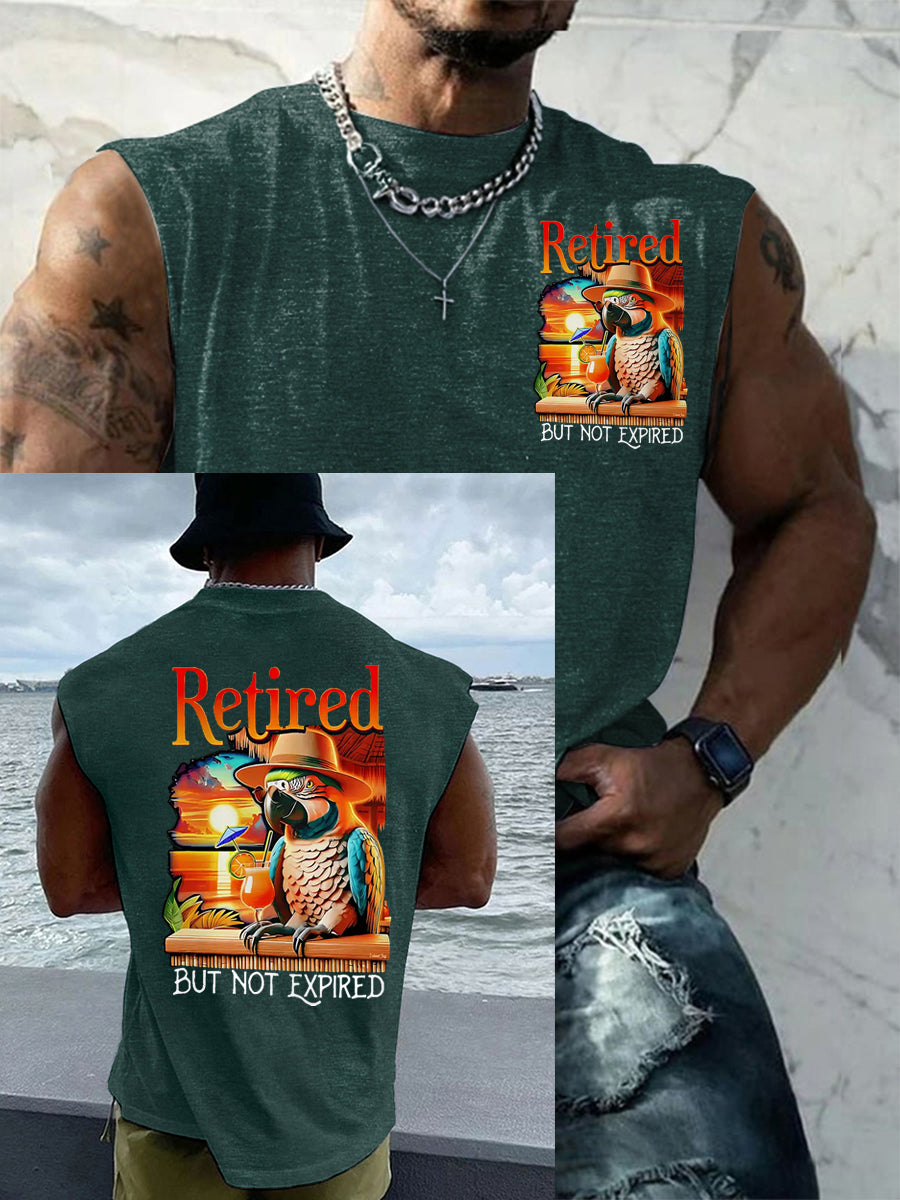 Men's Funny Retired But Not Expired Parrot Print Casual Tank Top