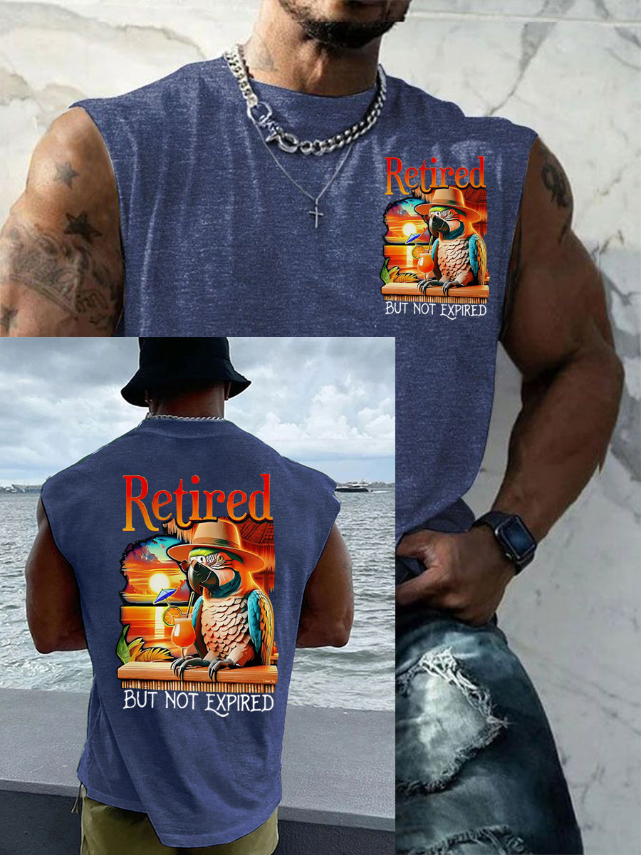 Men's Funny Retired But Not Expired Parrot Print Casual Tank Top