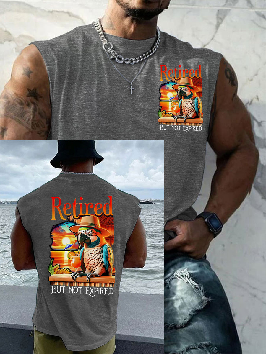 Men's Funny Retired But Not Expired Parrot Print Casual Tank Top
