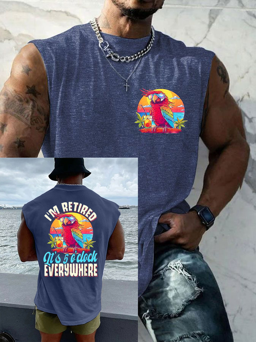 Men's I'm Retired It's 5 O'clock Everywhere Parrot Print Casual Tank Top