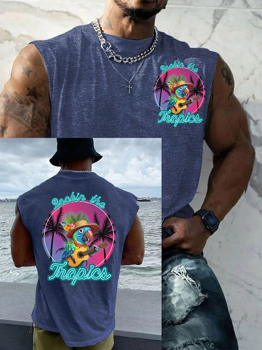 Men's Funny Tropical Parrot Print Casual Tank Top